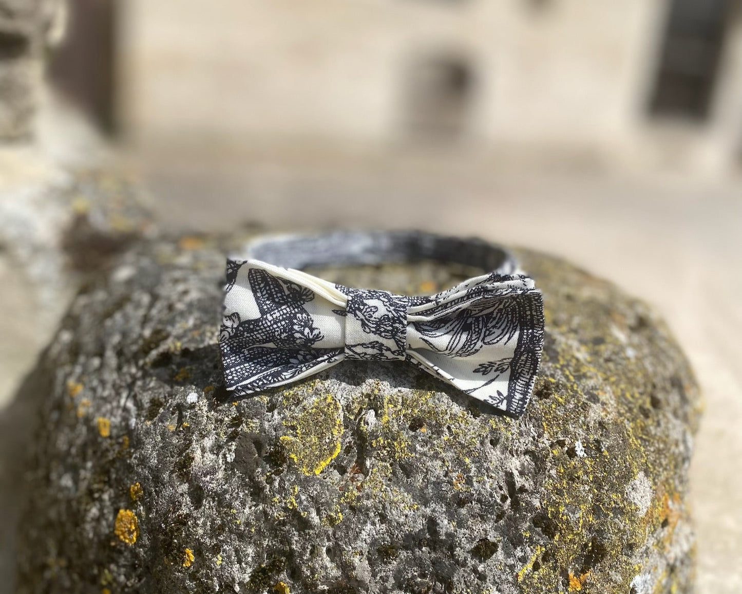 Nœud papillon porté – création artisanale en tissu français historique