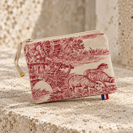 Porte-monnaie en toile de Jouy rouge de l'Auberge du Jeu de Paume